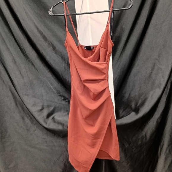 Rust Orange Draped Mini Dress - Picture 11 of 16